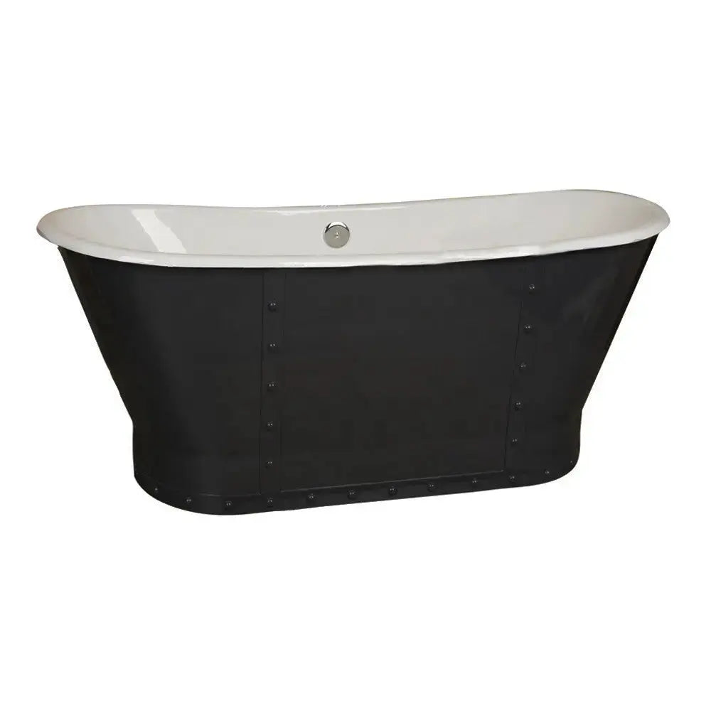 Barclay Fernando Cast Iron Bateau Black and White Freestanding Tub with Riveted Skirt