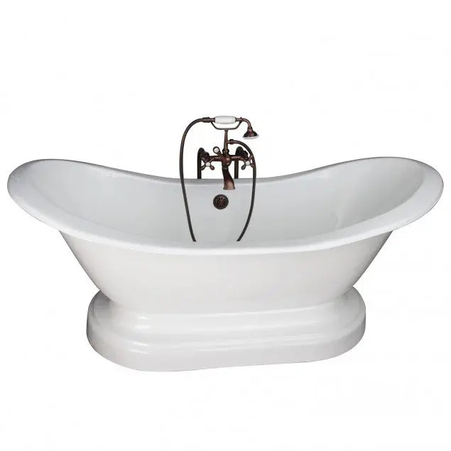 Barclay Marshall 71″ Cast Iron Double Slipper Tub Kit with Metal Cross Handle Tub Faucet