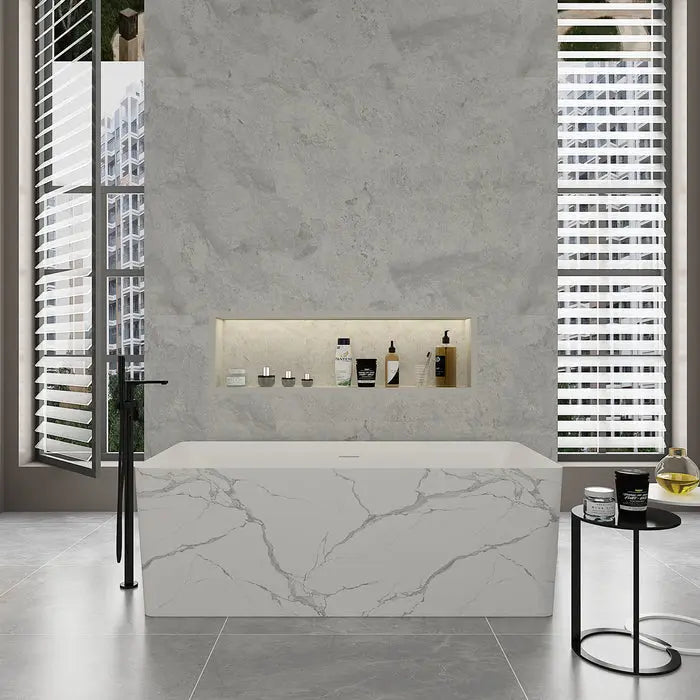 Barclay Marwa 65" Acrylic Tub with Internal Drain and Overflow-Marble White Kingston Brass