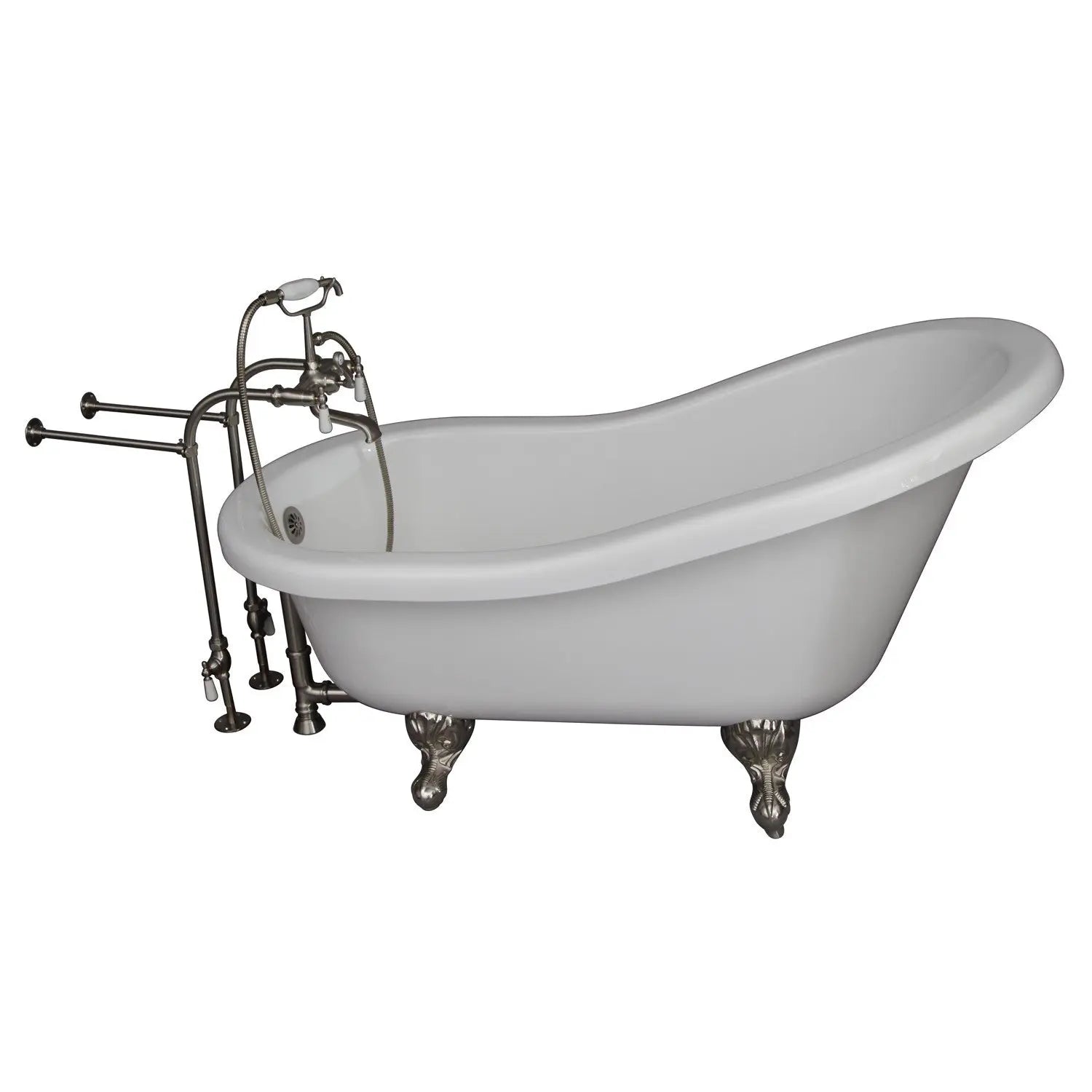 Barclay TKADTS60-WBN1 Fillmore 60″ Acrylic Slipper Premium Tub Kit in White with Brushed Nickel Accessories