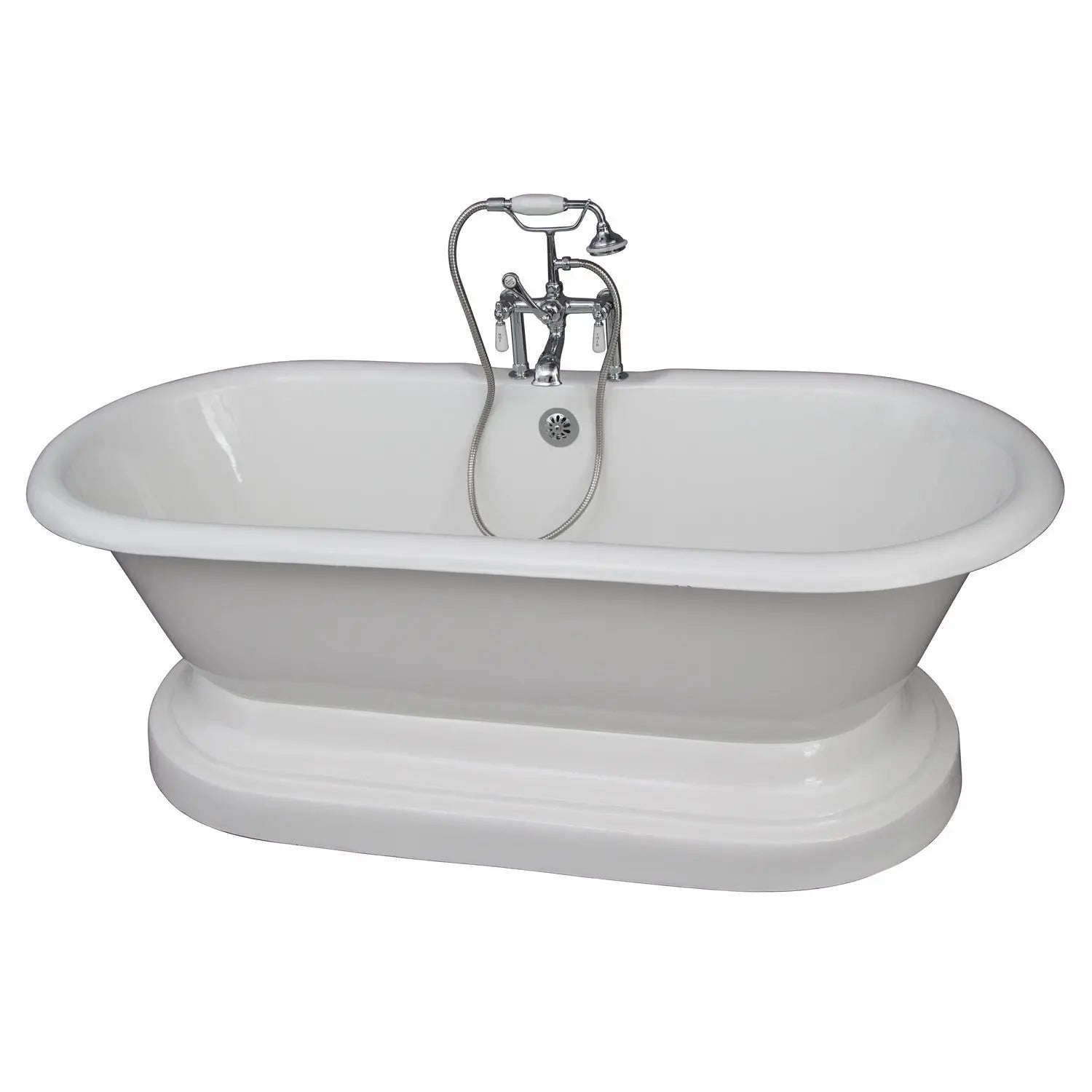 Barclay TKCTDRHB-CP1 Duet 67″ Cast Iron Double Roll Top Tub Kit with Polished Chrome Accessories