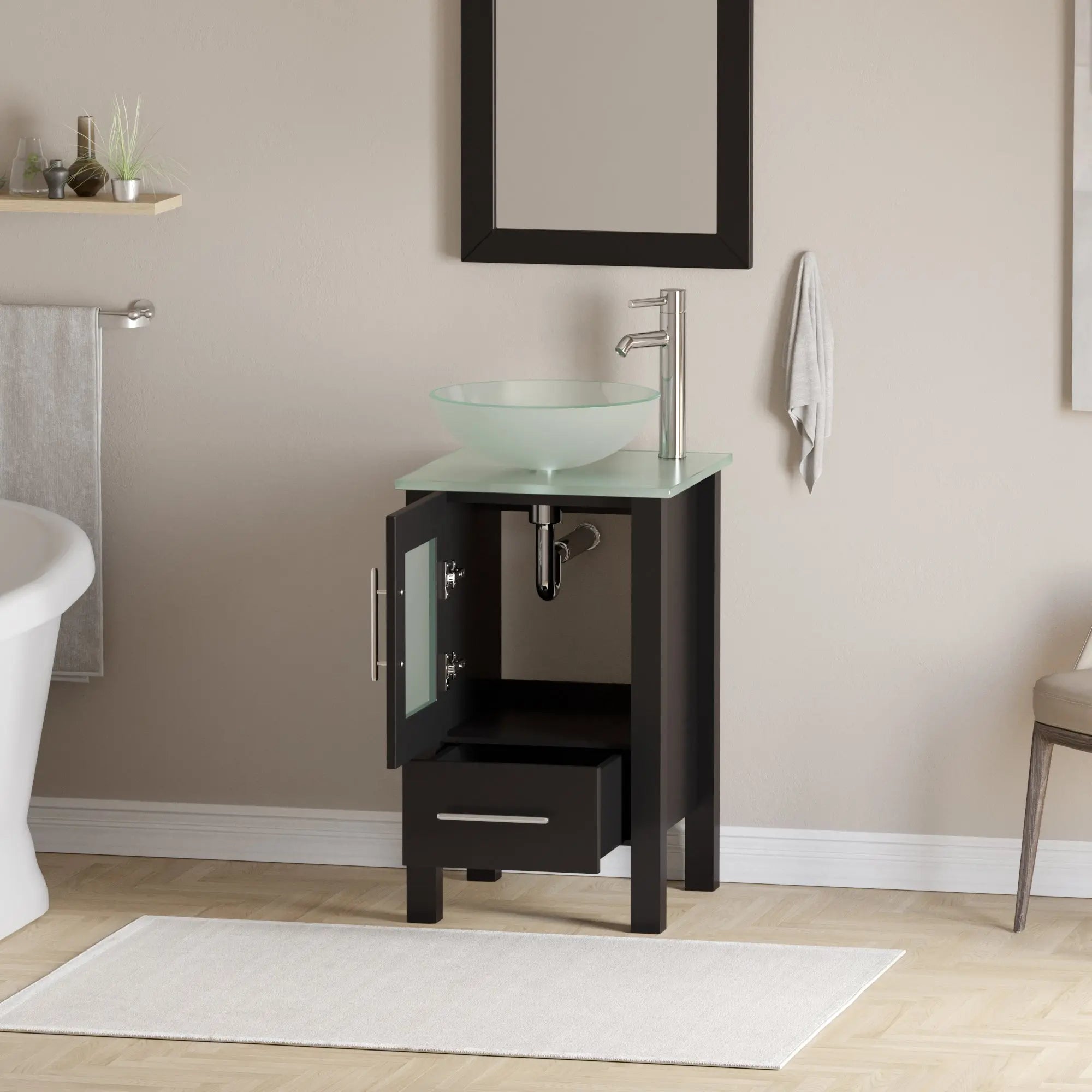 Cambridge Plumbing 18" Espresso Wood & Glass Vessel Sink Vanity 8137B Cambridge Plumbing