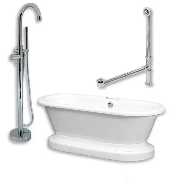 Cambridge Plumbing ADEP-150-PKG-CP-NH Acrylic Double Ended Pedestal Tub 70" X 30" no Faucet Drillings and Complete Polished Chrome Plumbing Package
