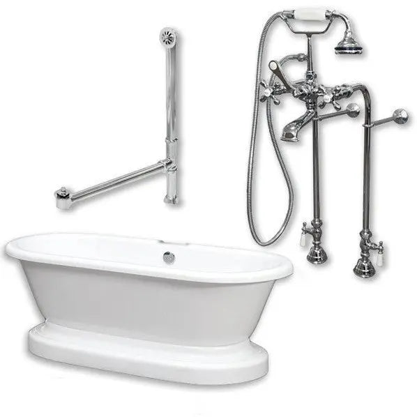 Cambridge Plumbing ADEP-398463-PKG-CP-NH Acrylic Double Ended Pedestal Bathtub 70" by 30" no Faucet Drillings and Polished Chrome Plumbing Package