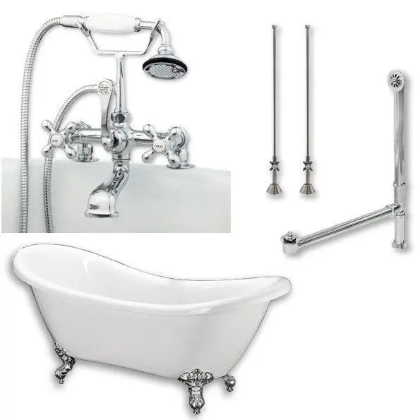 Cambridge Plumbing ADES-463D-2-PKG-CP-7DH Acrylic Double Ended Slipper Tub 68" X 28" with 7" Faucet Drillings - Polished Chrome Plumbing Package