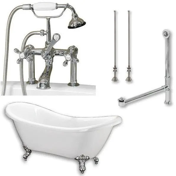 Cambridge Plumbing ADES-463D-6-PKG-CP-7DH Acrylic Double Ended Slipper Bathtub 68" X 28" with 7" Faucet Drillings and Polished Chrome Plumbing Package