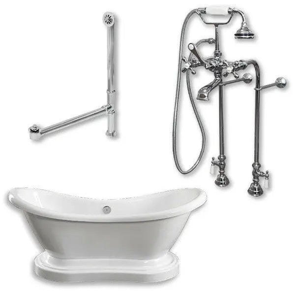 Cambridge Plumbing ADES-PED-398463-PKG-CP-NH Acrylic Double Ended Pedestal Slipper Bathtub 68" X 28" No Faucet Drillings and Chrome Plumbing Package