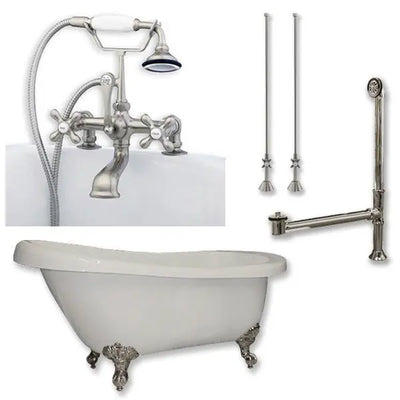 Cambridge Plumbing AST61-463D-2-PKG Acrylic Slipper Bathtub 61" X 28" with 7" Deck Mount Faucet Drillings and Complete Plumbing Package