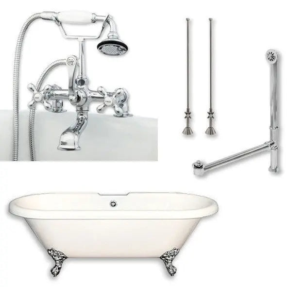 Cambridge Plumbing Acrylic Double Ended Bathtub 70" X 30" with 7" Deck Mount Faucet Drillings and Faucet Complete Polished Chrome Plumbing Package