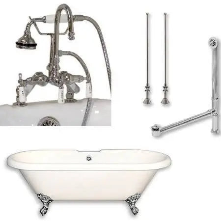 Cambridge Plumbing Acrylic Double Ended Clawfoot Bathtub 70" X 30" with 7" Deck Mount Faucet Drillings and Complete Plumbing Package