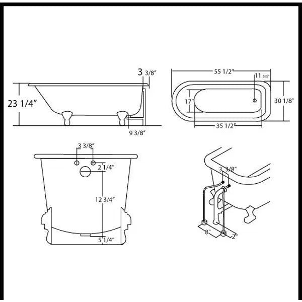 Cambridge Plumbing Cast-Iron Rolled Rim Clawfoot Tub 55" X 30"