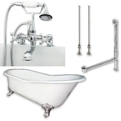 Cambridge Plumbing Cast Iron Slipper Clawfoot Tub 67" X 30" with 7" Deck Mount Faucet Drillings and Complete Plumbing Package