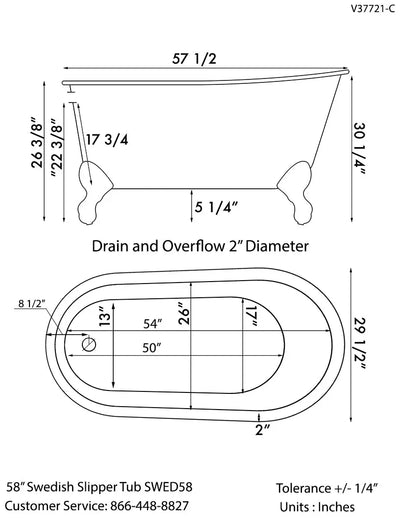 Cambridge Plumbing Cast Iron Swedish Slipper Tub 58" X 28" Cambridge Plumbing