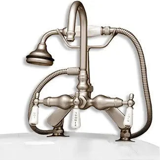 Cambridge Plumbing Clawfoot Tub Deck Mount Porcelain Lever English Telephone Brass Faucet with Hand Held Shower