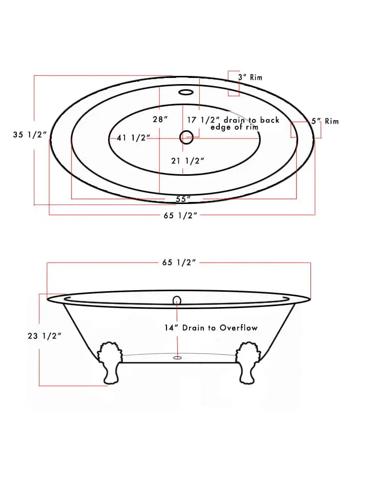 Cambridge Plumbing DEX-NH Extra Wide Cast Iron Clawfoot Tub, 65.5 x 35.5 No Faucet Holes Cambridge Plumbing
