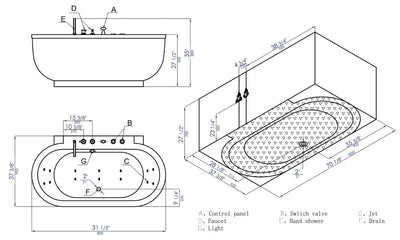EAGO AM128ETL 6 ft Acrylic White Whirlpool Bathtub With Fixtures Alfi Trade Inc