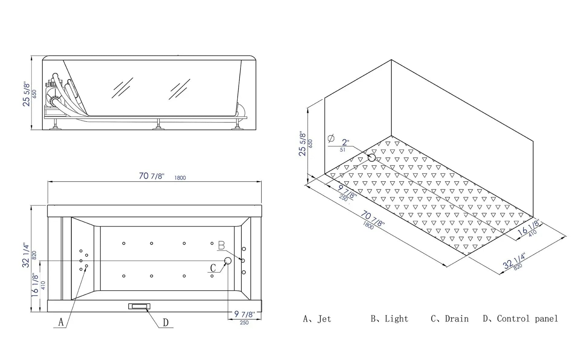 EAGO AM152ETL-5 5 ft Clear Rectangular Acrylic Whirlpool Bathtub Alfi Trade Inc