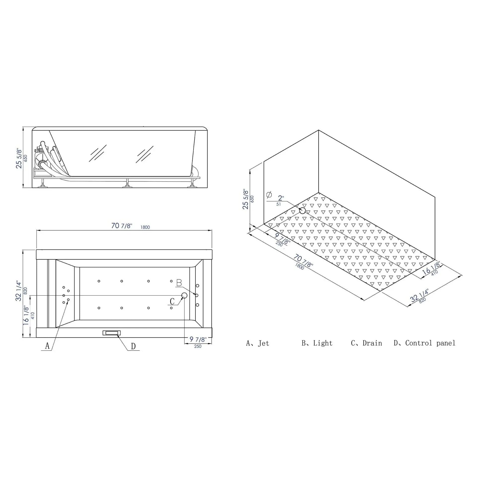EAGO AM152ETL-6 6 ft Clear Rectangular Acrylic Whirlpool Bathtub