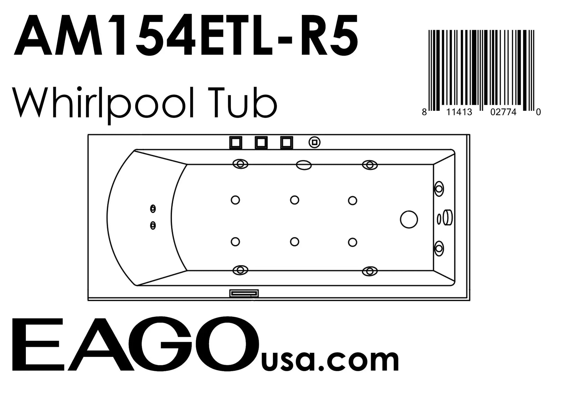 EAGO AM154ETL-R5 5 ft Acrylic White Rectangular Whirlpool Bathtub w Fixtures Alfi Trade Inc