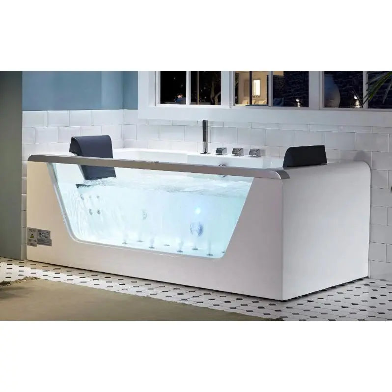 EAGO AM196ETL 6' Clear Rectangular Jacuzzi Whirlpool Bathtub for Two with Fixtures