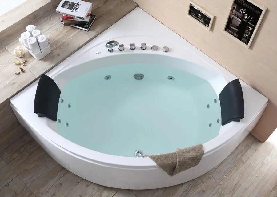 EAGO AM200 5' Rounded Modern Double Seat Corner Whirlpool Bath Tub with Fixtures