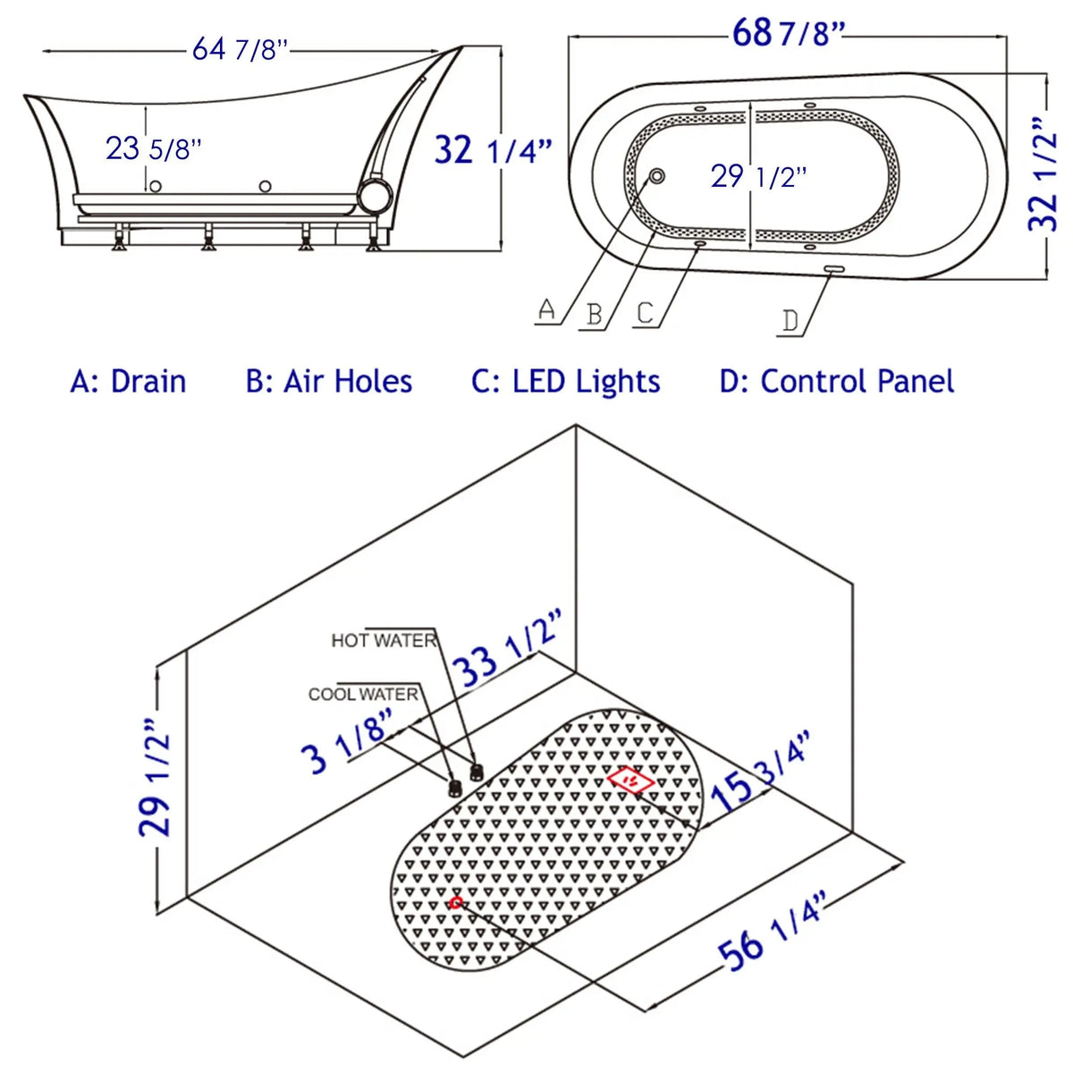 EAGO AM2140 Six Foot Premium Freestanding Air Bubble Tub Buy Now