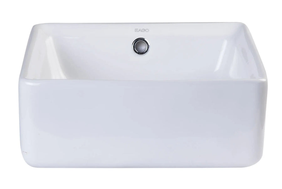 EAGO BA130 15'' White Modern Square Porcelain Bathroom Sink With Overflow