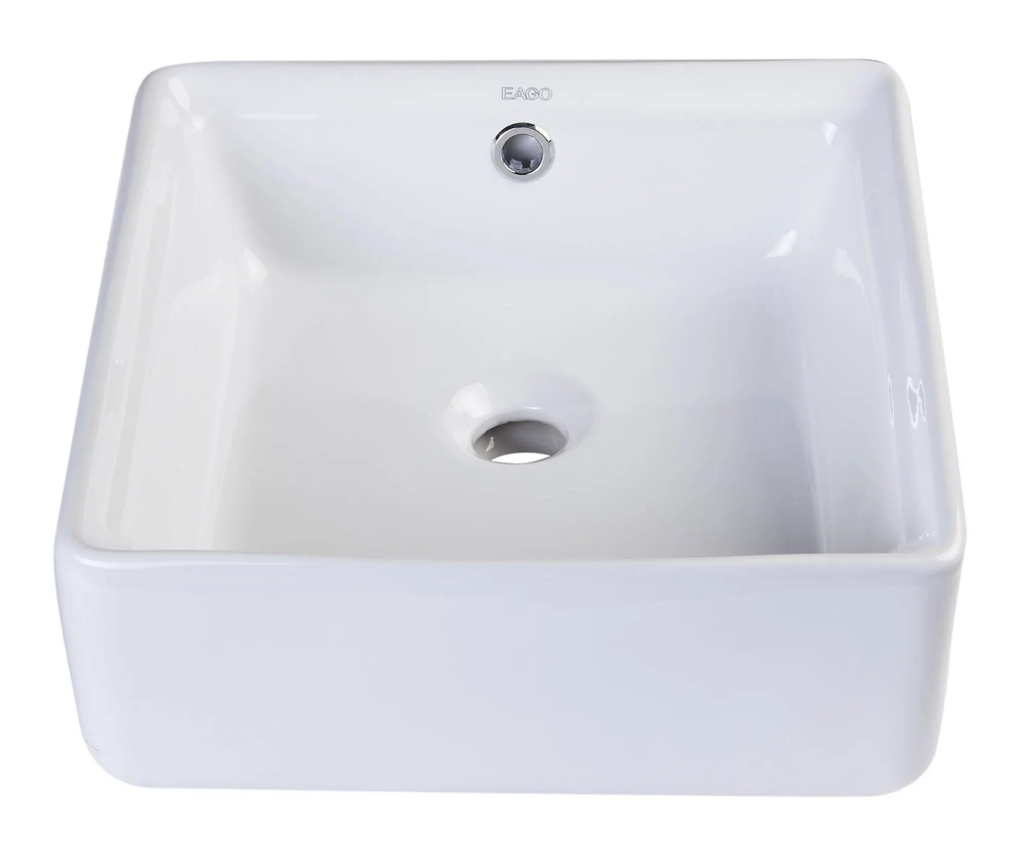 EAGO BA130 15'' White Modern Square Porcelain Bathroom Sink With Overflow