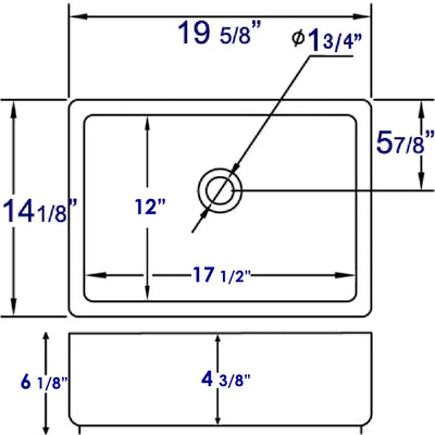 EAGO BA131 20" White Rectangular Porcelain Bathroom Sink With Overflow
