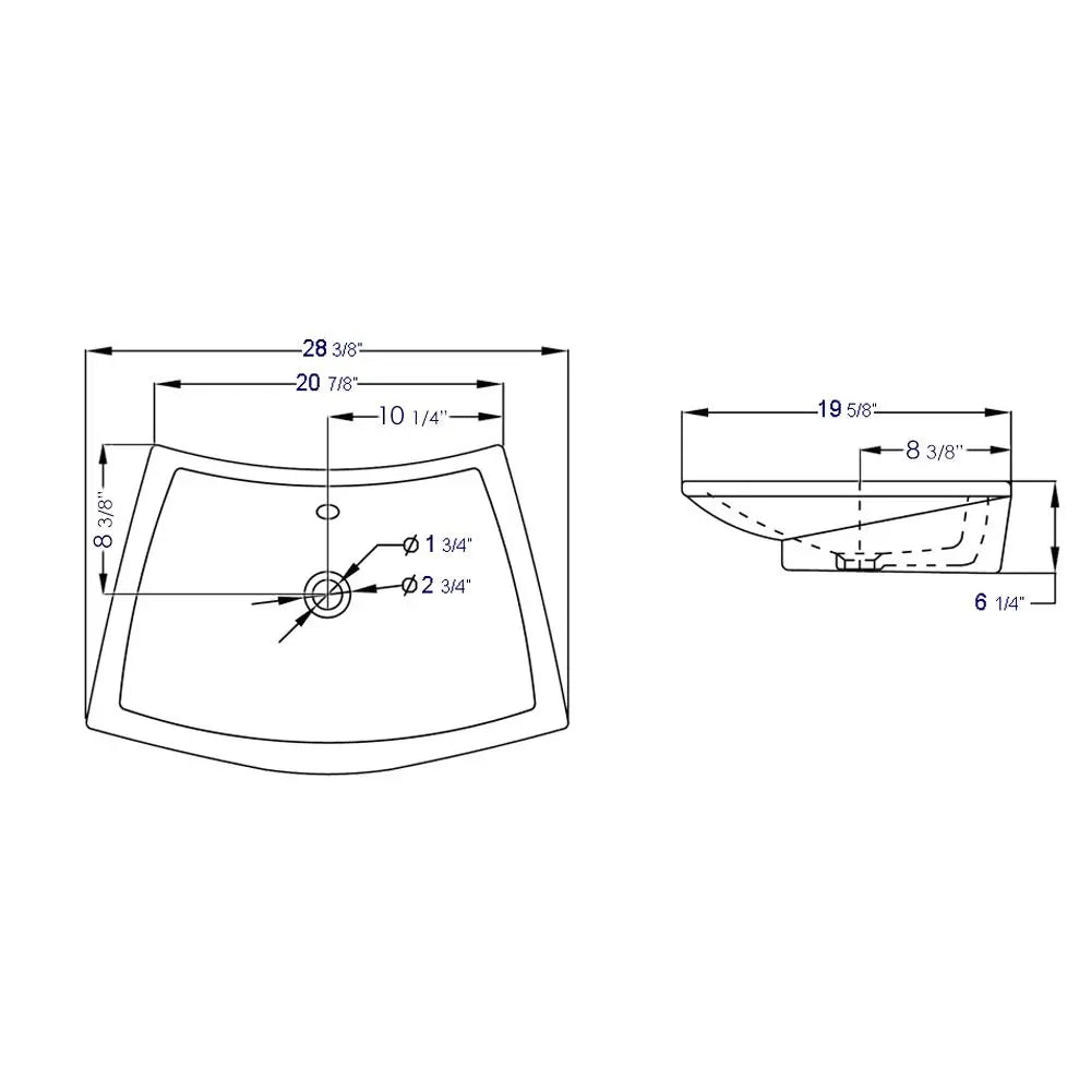 EAGO BA142 28" White Rectangular Porcelain Bathroom Sink With Overflow