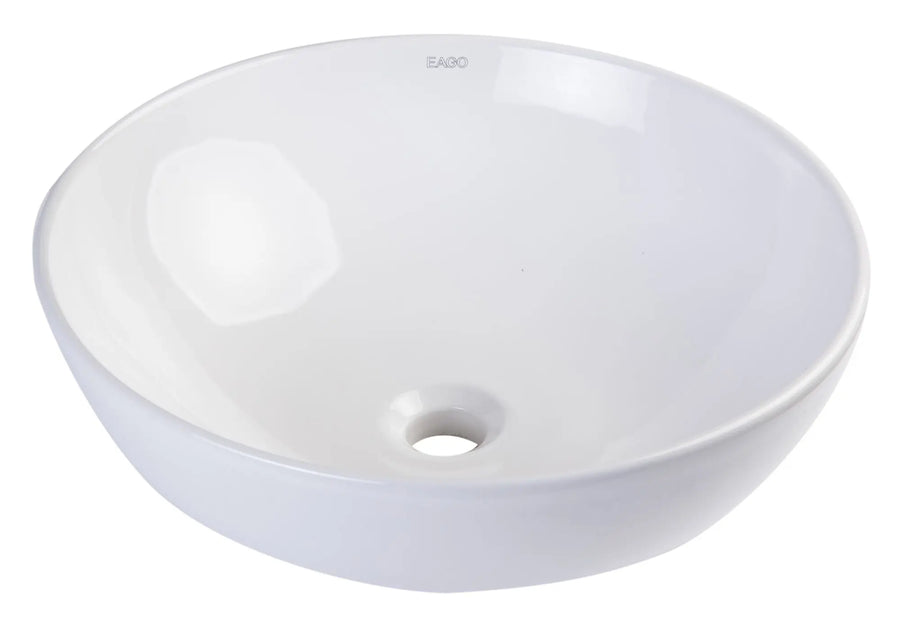 EAGO BA351 18'' White Round Porcelain Bathroom Sink Basin Without Overflow