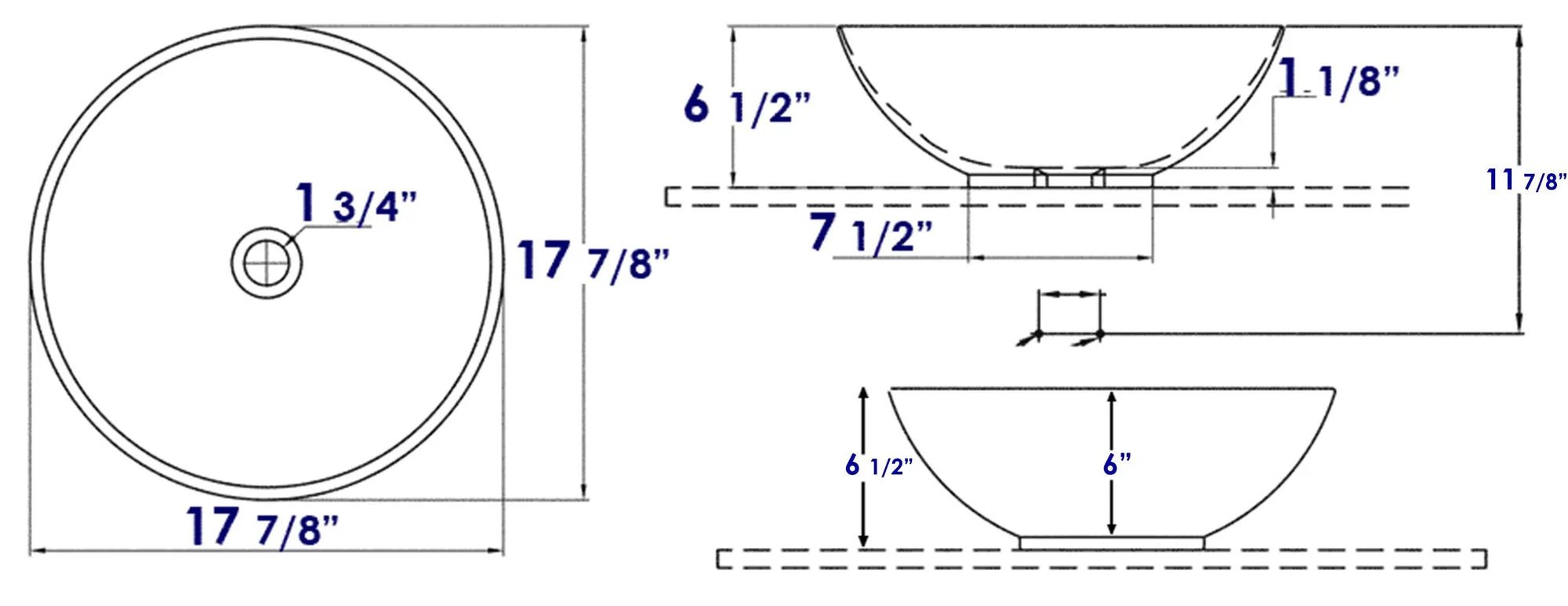 EAGO BA351 18'' White Round Porcelain Bathroom Sink Basin Without Overflow