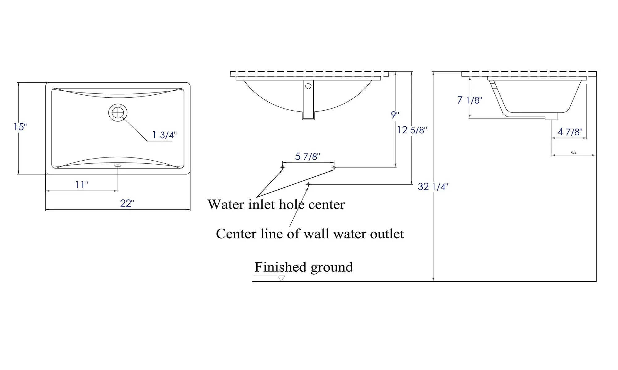 EAGO BC227 White Ceramic 22 inch X15 inch Undermount Rectangular Bathroom Sink
