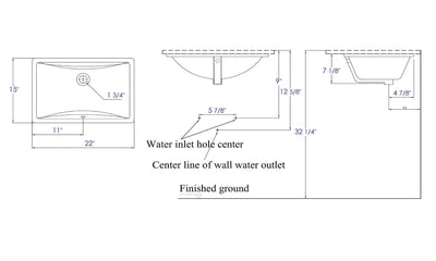 EAGO BC227 White Ceramic 22 inch X15 inch Undermount Rectangular Bathroom Sink