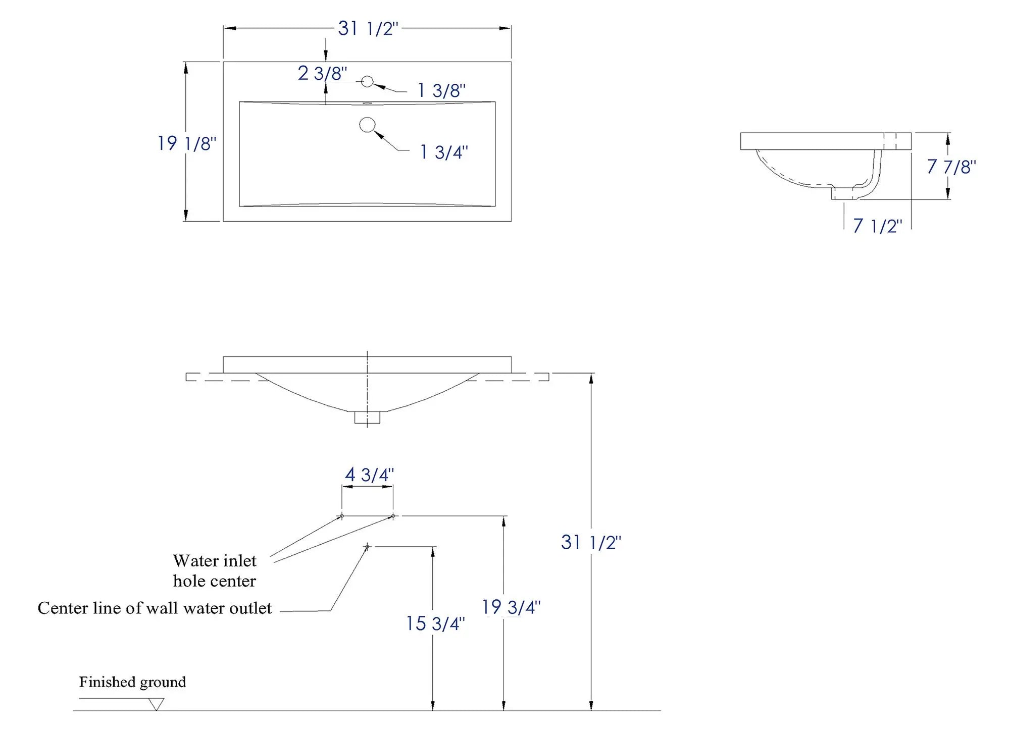 EAGO BH001 White Ceramic 32"X19" Rectangular Drop In Sink