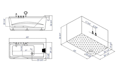 EAGO LK1102-L White Acrylic 63" Soaking Tub with Fixtures