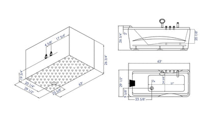 EAGO LK1102-R White Acrylic 63" Soaking Tub with Fixtures