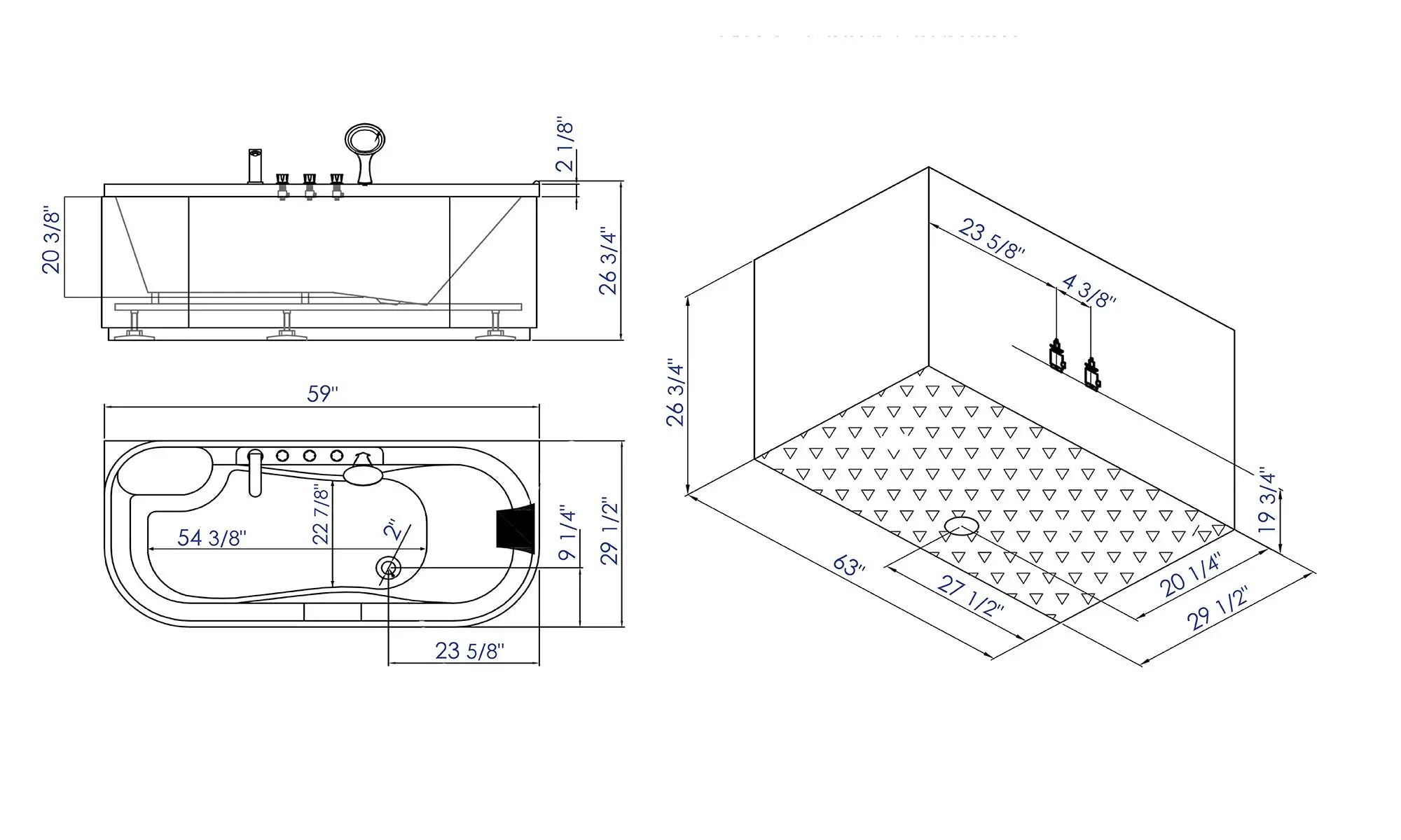 EAGO LK1103-L White 5' Acrylic Soaking Tub with Fixtures
