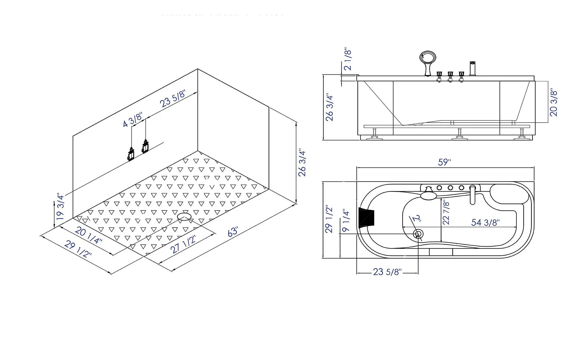 EAGO LK1103-R White 5' Acrylic Soaking Tub with Fixtures
