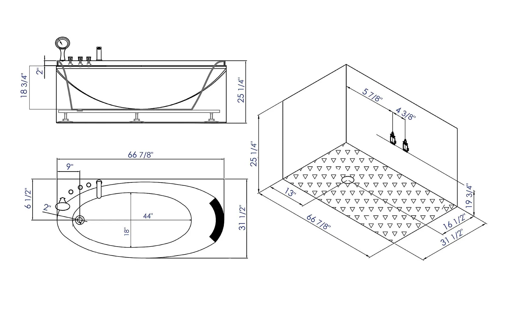 EAGO LK1104L Acrylic White 6' Soaking Tub with Fixtures And Left Drai Luxury Freestanding Tubs