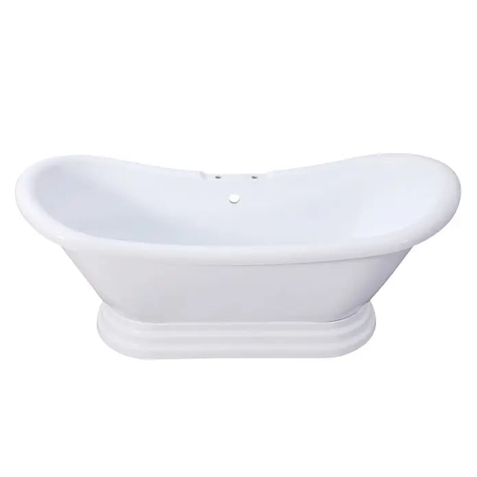 Kingston Brass Aqua Eden 69" Contemporary Pedestal Double Slipper Acrylic Freestanding Bathtub with 7" Deck Drillings, White - VT7DS692828P Kingston Brass