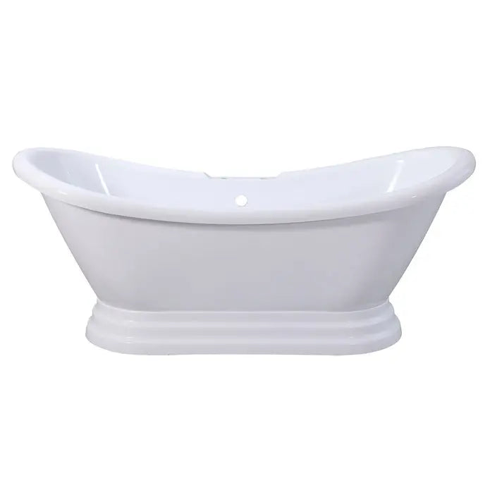 Kingston Brass Aqua Eden 69" Contemporary Pedestal Double Slipper Acrylic Freestanding Bathtub with 7" Deck Drillings, White - VT7DS692828P Kingston Brass
