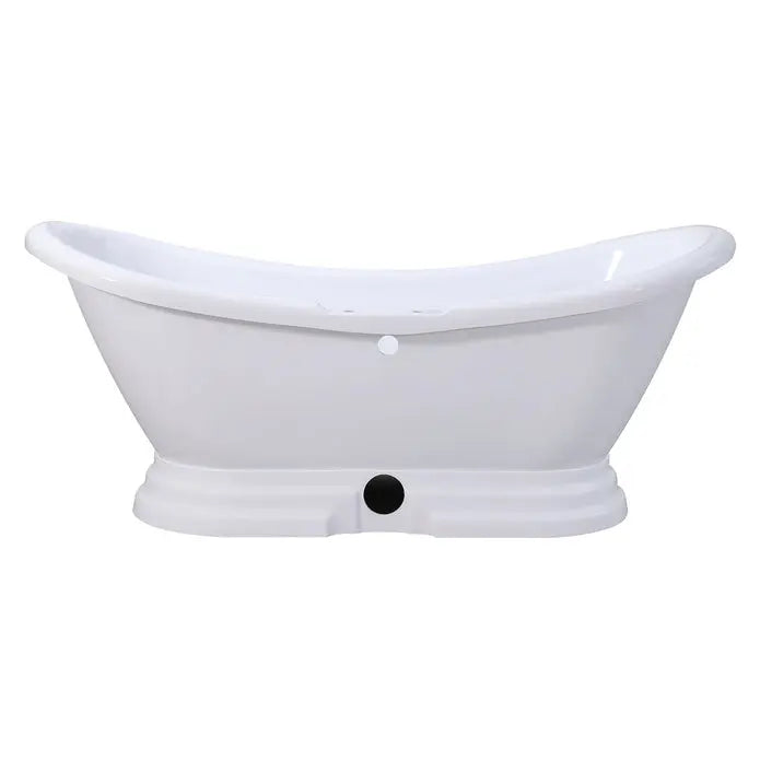 Kingston Brass Aqua Eden 69" Contemporary Pedestal Double Slipper Acrylic Freestanding Bathtub with 7" Deck Drillings, White - VT7DS692828P Kingston Brass