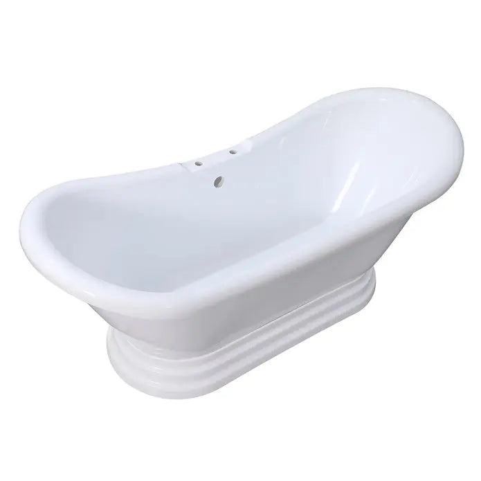 Kingston Brass Aqua Eden 69" Contemporary Pedestal Double Slipper Acrylic Freestanding Bathtub with 7" Deck Drillings, White - VT7DS692828P Kingston Brass