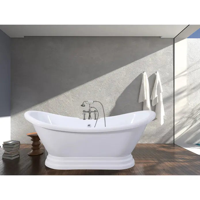 Kingston Brass Aqua Eden 69" Contemporary Pedestal Double Slipper Acrylic Freestanding Bathtub with 7" Deck Drillings, White - VT7DS692828P Kingston Brass