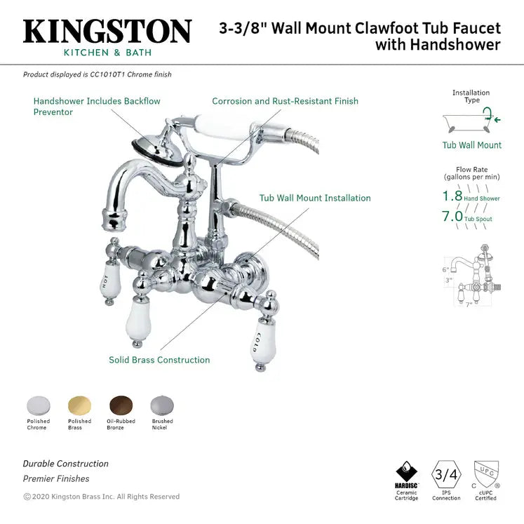 Kingston Brass CC1009T Vintage 3-3/8" Wall Mount Tub Filler Kingston Brass