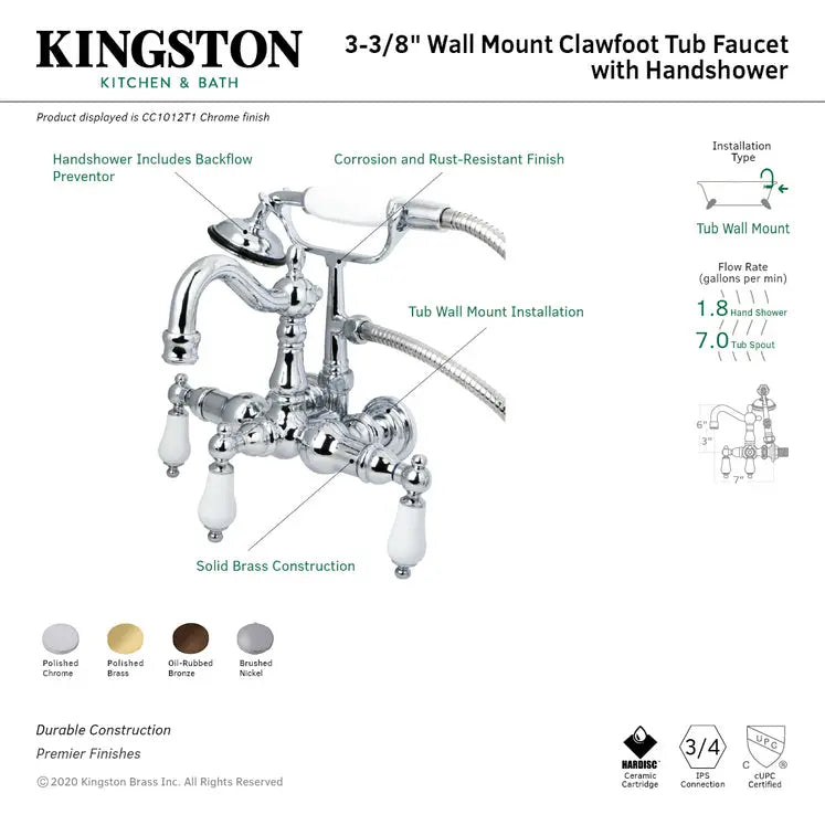 Kingston Brass CC1011T Vintage 3-3/8" Wall Mount Tub Filler Kingston Brass