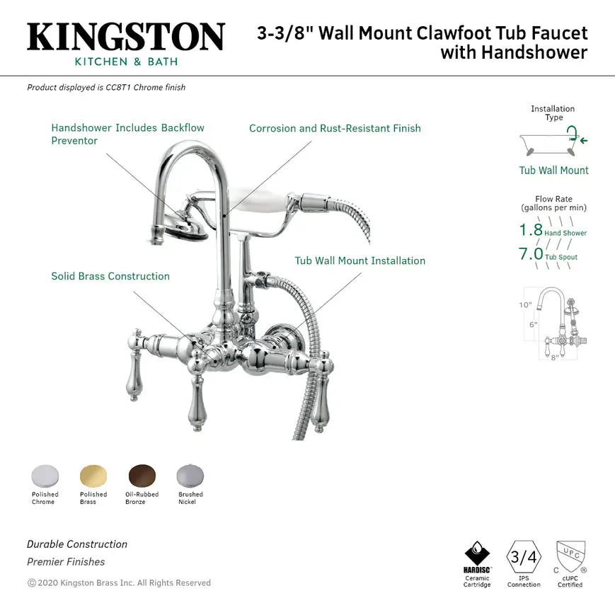 Kingston Brass CC7T Vintage 3-3/8" Wall Mount Tub Filler Kingston Brass