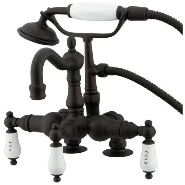Kingston Brass Vintage CC1017T8 Three-Handle 2-Hole Deck Mount Clawfoot Tub Faucet with Hand Shower