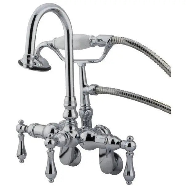 Kingston Brass Vintage CC301T Three-Handle 2-Hole Tub Wall Mount Clawfoot Tub Faucet with Hand Shower